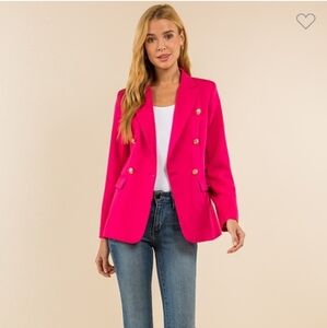 Double Breasted Hot Pink Blazer With Gold Buttons